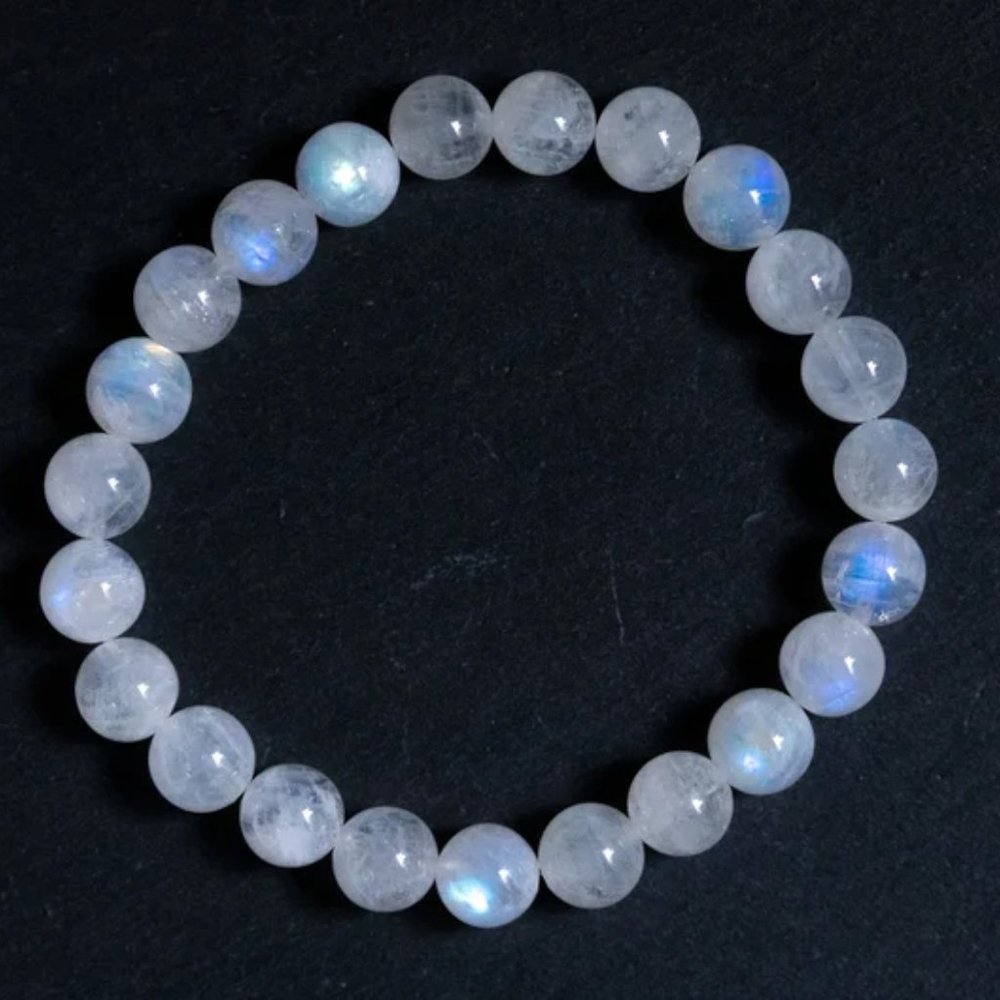 Genuine Rainbow Moonstone Sapphire Natural Crystal Stretchable Bracelet for her - Picture 2 of 4